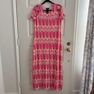Design History Cold Shoulder Pink Magic Chevron Dress - Size Large - NWT
